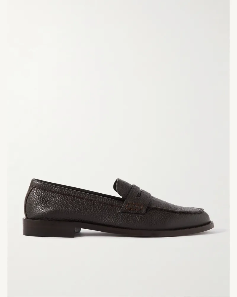 Manolo Blahnik Perry Pennyloafers aus vollnarbigem Leder Braun