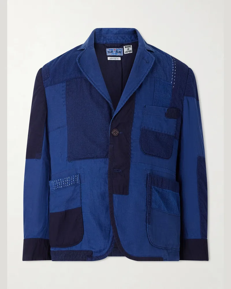 Blue Blue Japan Nenrin Indigo-Dyed Patchwork Linen Blazer Blue