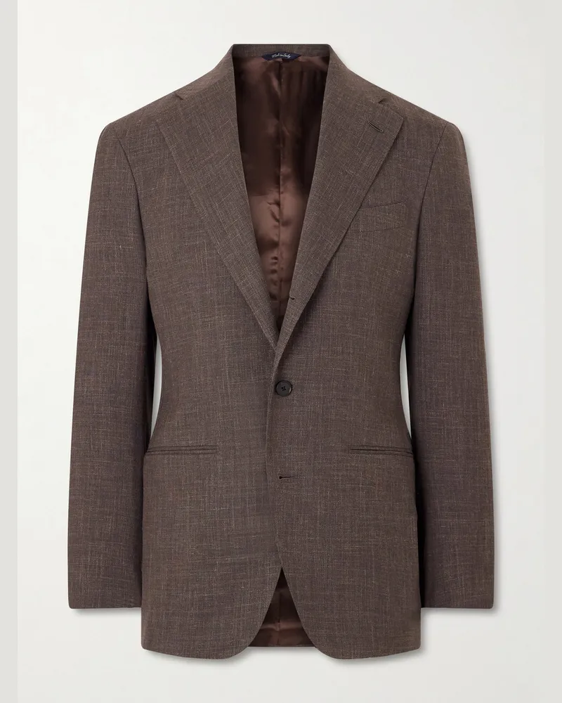 SAMAN AMEL Slim-Fit Wool, Silk and Linen-Blend Suit Jacket Gray