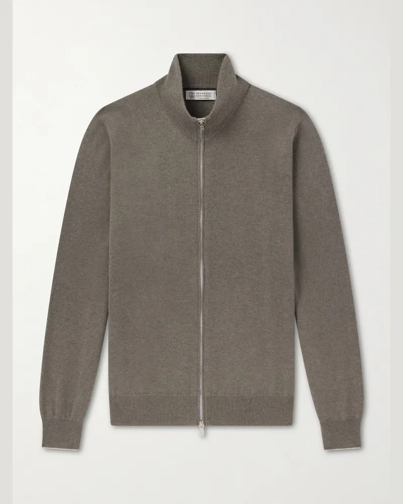Brunello Cucinelli Cashmere Zip-Up Sweater Gray
