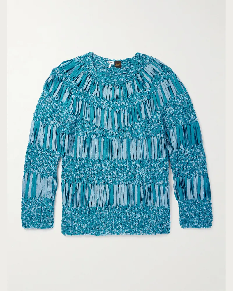 Loewe Paula's Ibiza Open-Knit Textured Cotton-Blend Sweater Blue