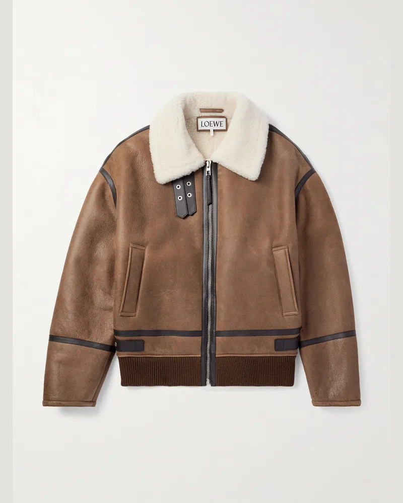 Loewe Jacke aus Shearling mit Lederbesatz Braun