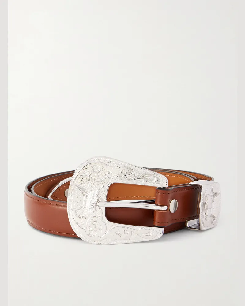 NEEDLES Papillon 2.5cm Leather Belt Brown