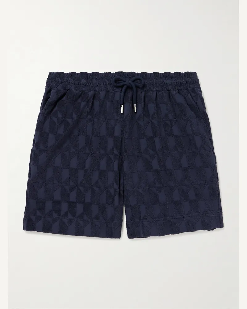 MR P. Gerade geschnittene Shorts aus Biobaumwollfrottee mit Jacquard-Muster und Kordelzugbund Blau