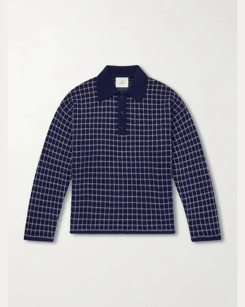 The Elder Statesman Dume karierter Pullover aus einer Kaschmir-Seidenmischung mit Polokragen Blau