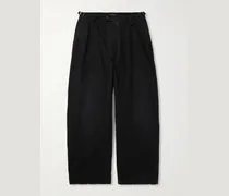 Wide-Leg Distressed Cotton Cargo Trousers