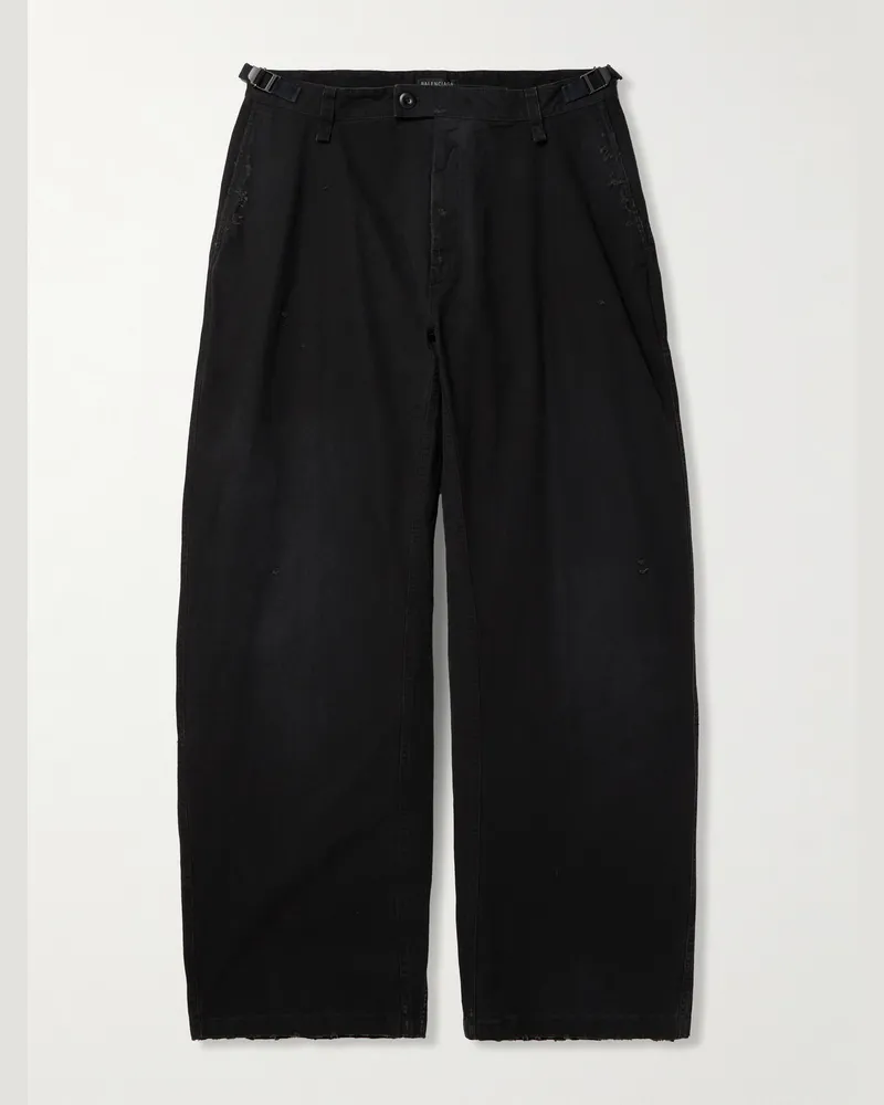 Balenciaga Wide-Leg Distressed Cotton Cargo Trousers Black