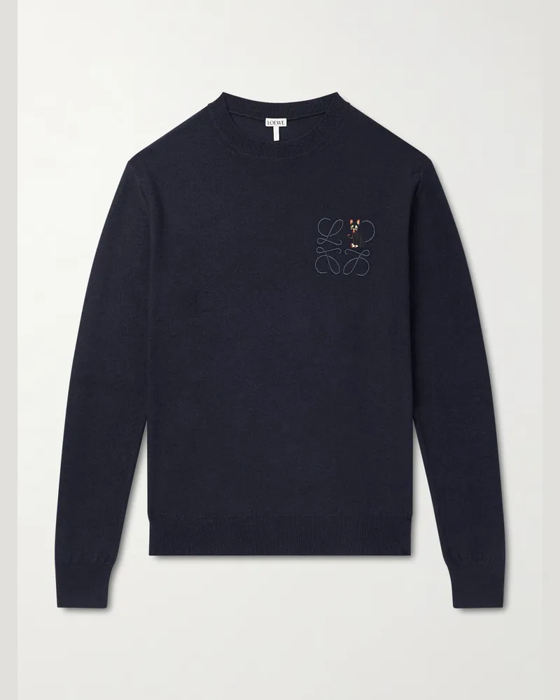 Loewe Pullover aus einer Wollmischung mit Stickerei Blau