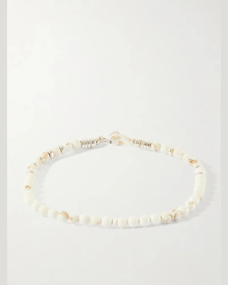 Mikia Circle 4  Sterling Silver, Magnesite and Hematite Beaded Bracelet White