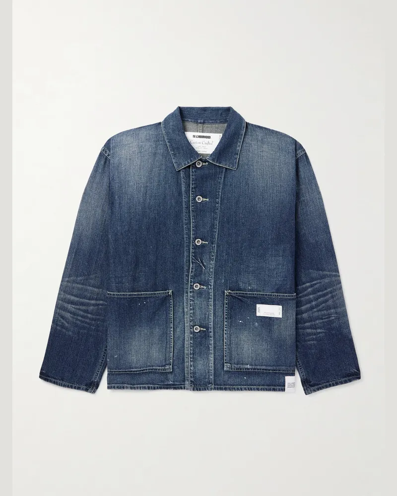 Neighborhood Hemdjacke aus Denim mit Logoapplikation Blau