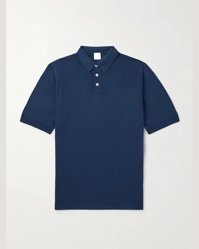 Eleventy Garment-Dyed Cotton Polo Shirt Blue