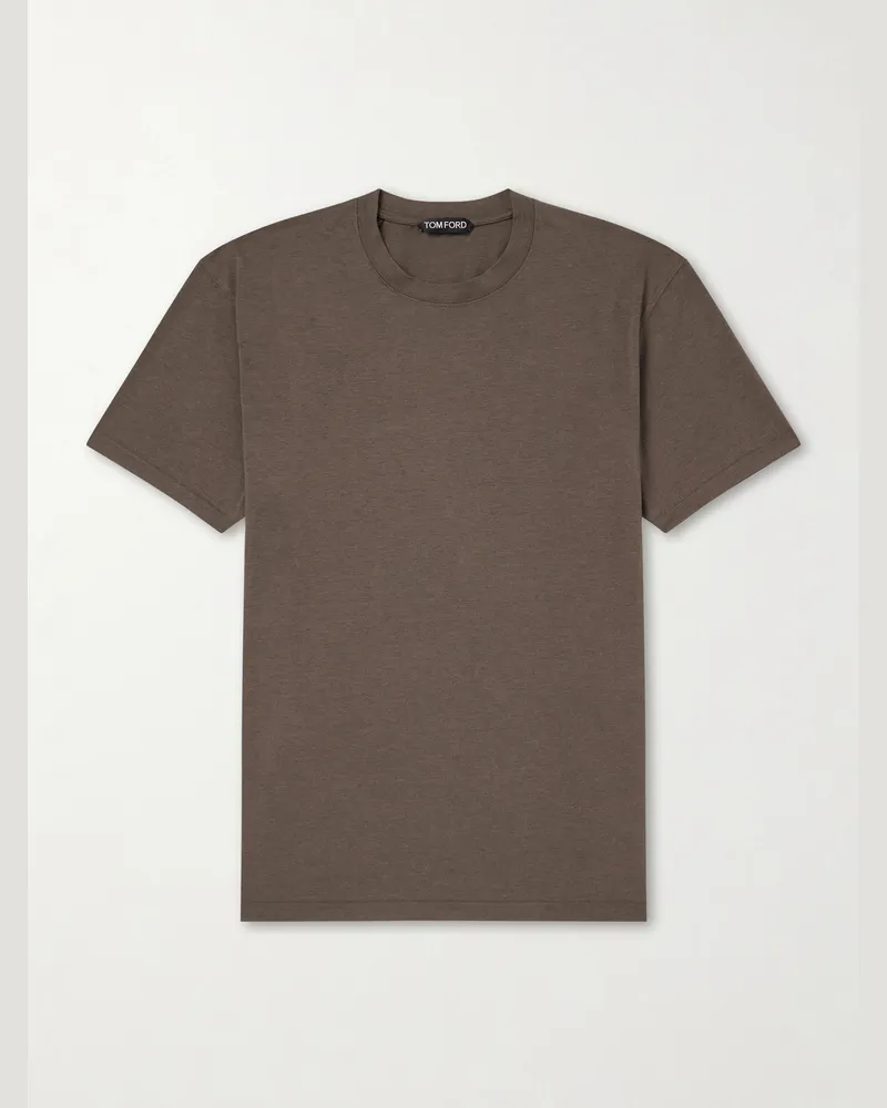 Tom Ford Lyocell and Cotton-Blend T-Shirt Brown