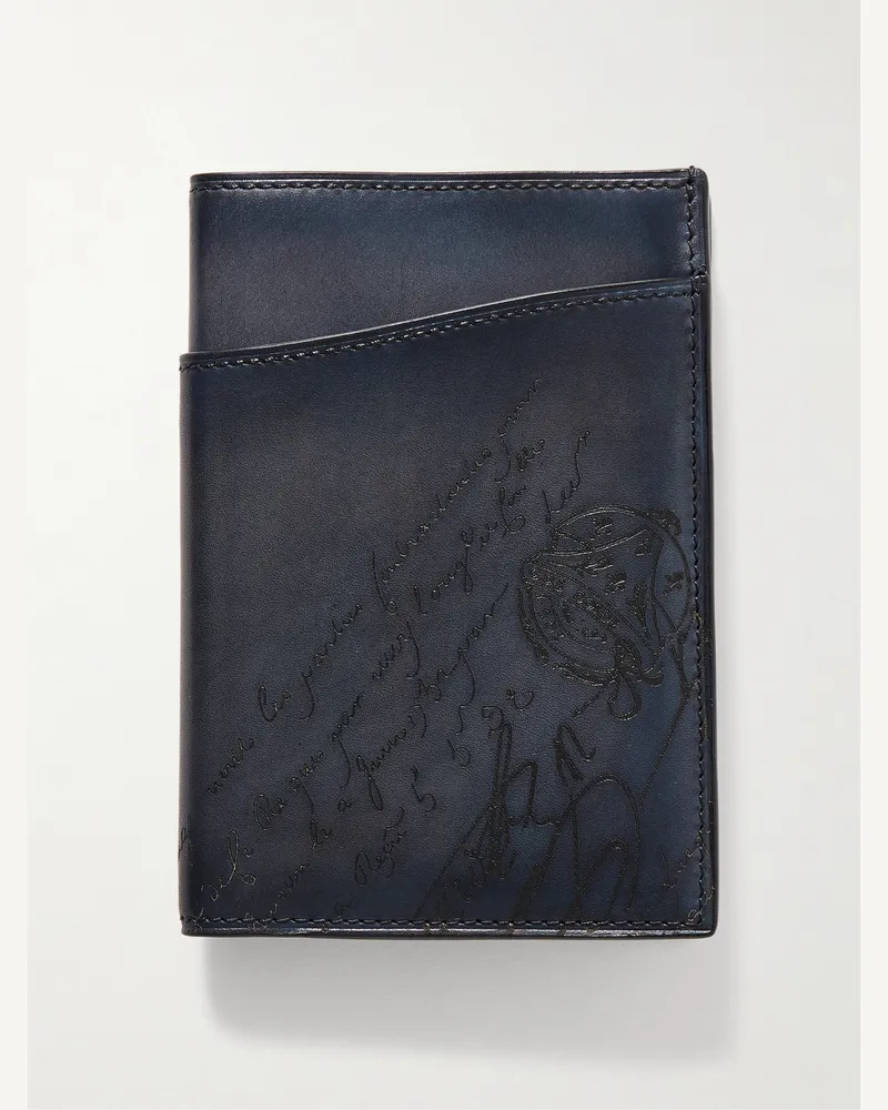 Berluti Escale Neo Scritto Venezia Leather Passport Cover Blue
