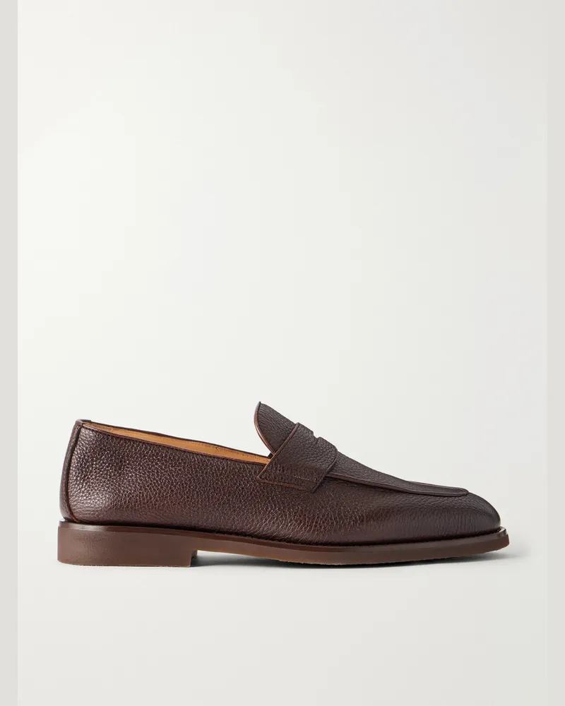 Brunello Cucinelli Flex Full-Grain Leather Penny Loafers Brown