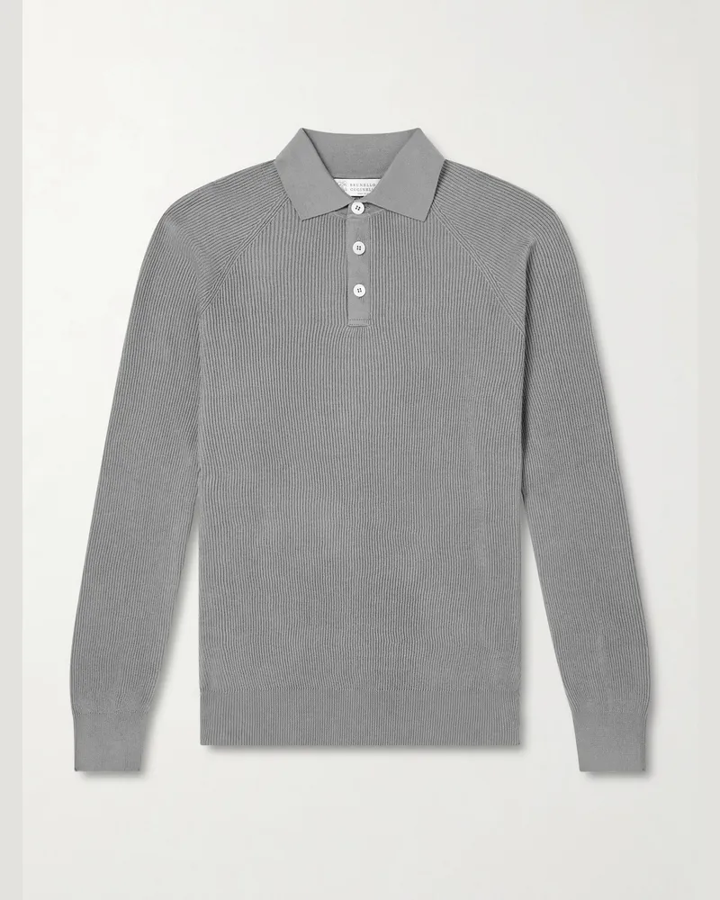 Brunello Cucinelli Ribbed Cotton Polo Shirt Green