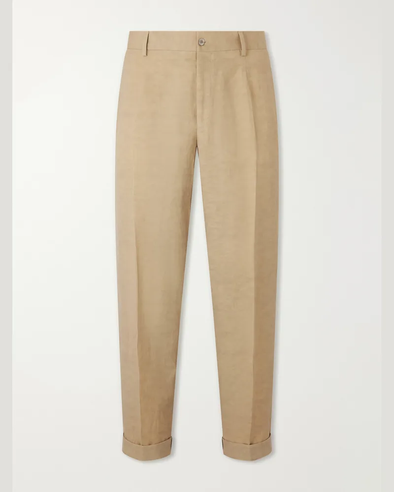 Dolce & Gabbana Tapered Linen Trousers Neutrals