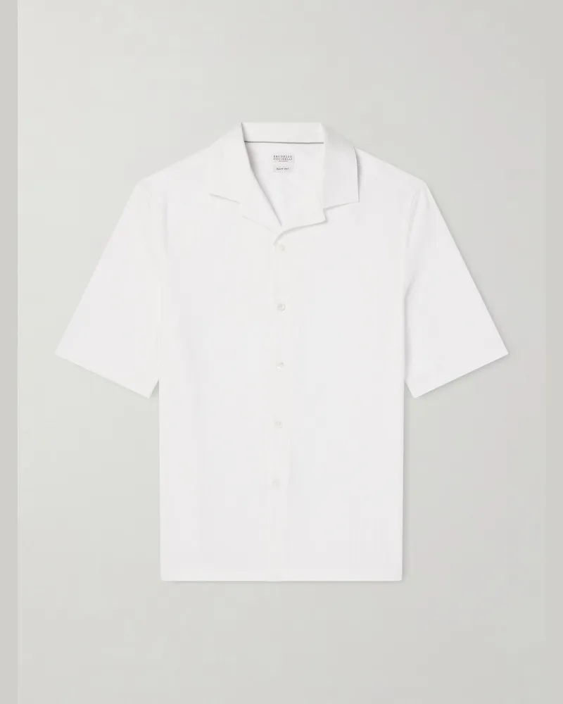 Brunello Cucinelli Hemd aus strukturierter Baumwolle mit Reverskragen Weiß