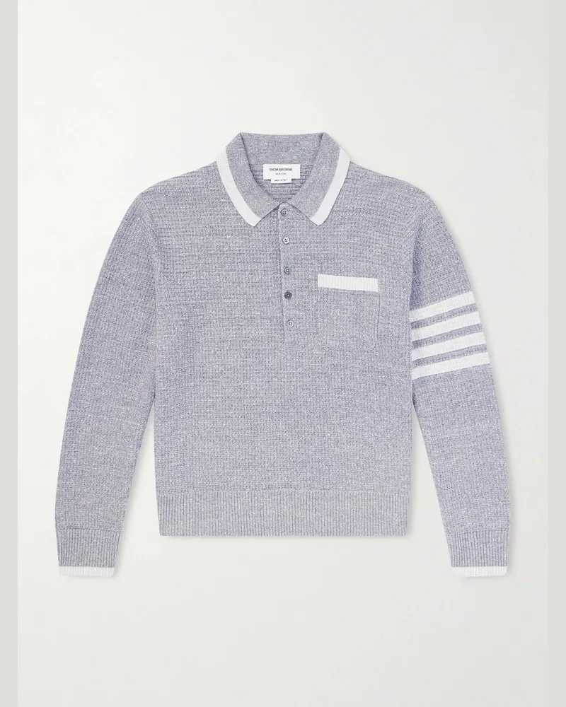 Thom Browne Striped Linen and Cotton-Blend Polo Sweater Gray