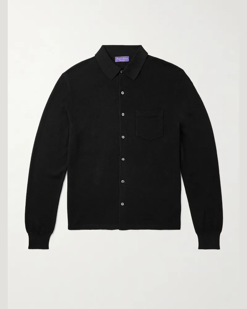 Ralph Lauren Cardigan aus Piqué aus einer Seiden-Baumwollmischung Schwarz