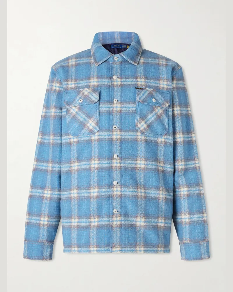 Ralph Lauren Wattierte Hemdjacke aus einer Wollmischung mit Karomuster Blau