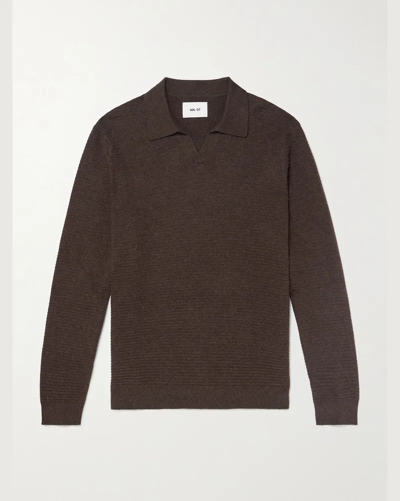 NN 07 Paul 60019 Pullover aus Biobaumwolle in Rippstrick mit Polokragen Braun