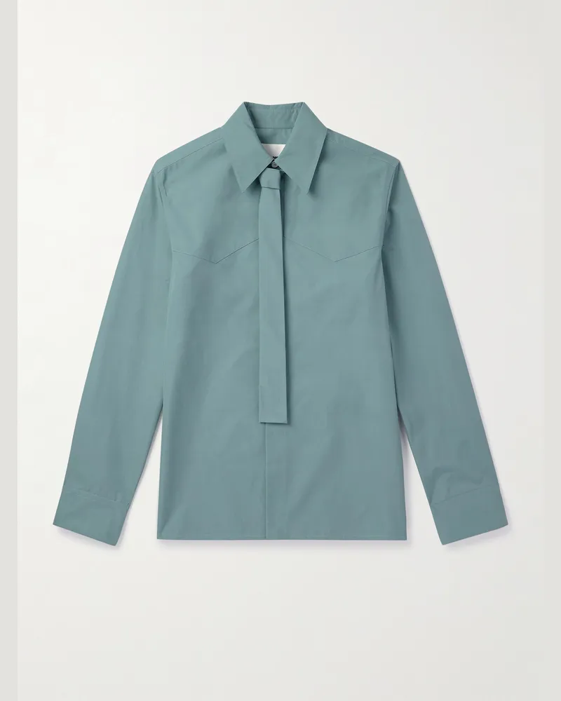 Jil Sander Cotton-Poplin Shirt with Tie Green