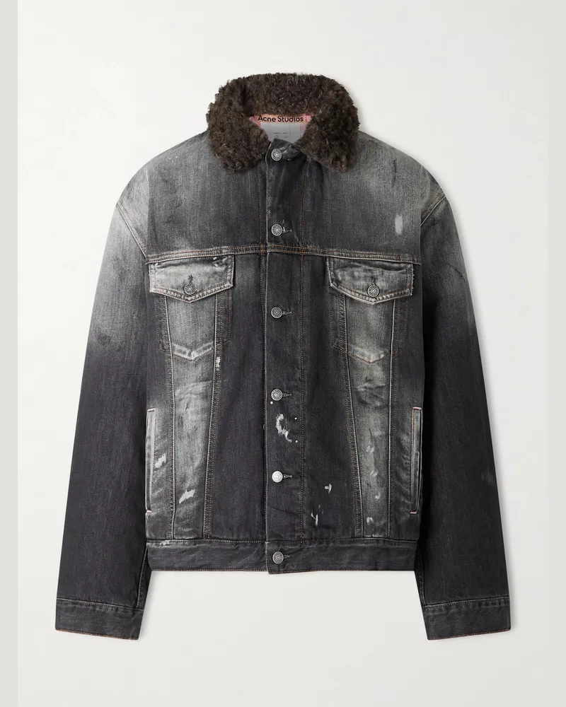 Acne Studios Robert Plush-Trimmed Padded Distressed Denim Jacket Black