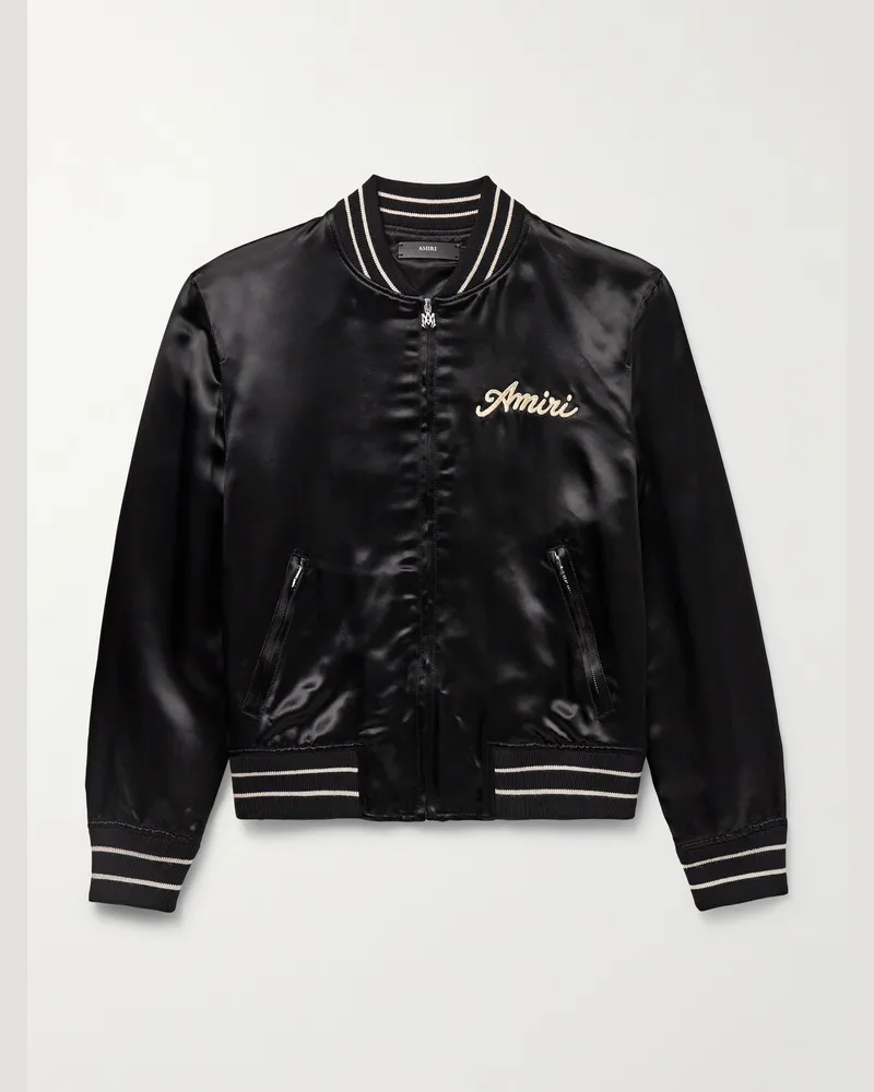 Amiri Club Bomberjacke aus Satin mit Logostickerei Schwarz