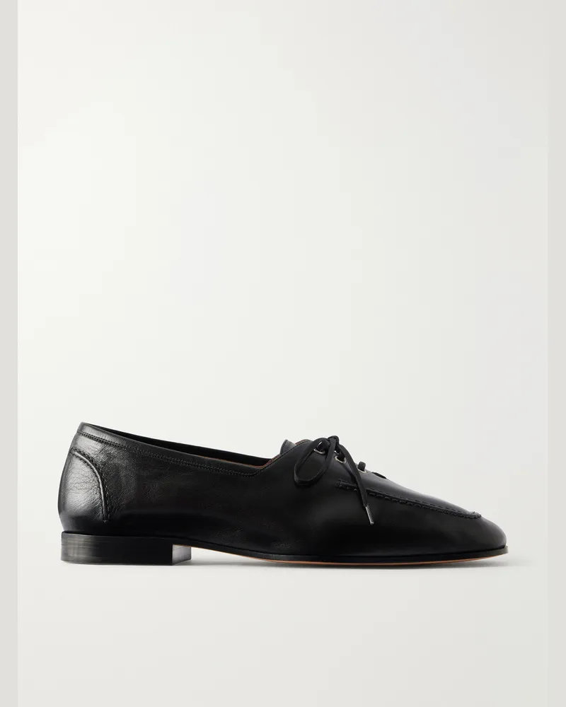 Bottega Veneta Gino Crinkle Leather Lace- Up Loafers Black