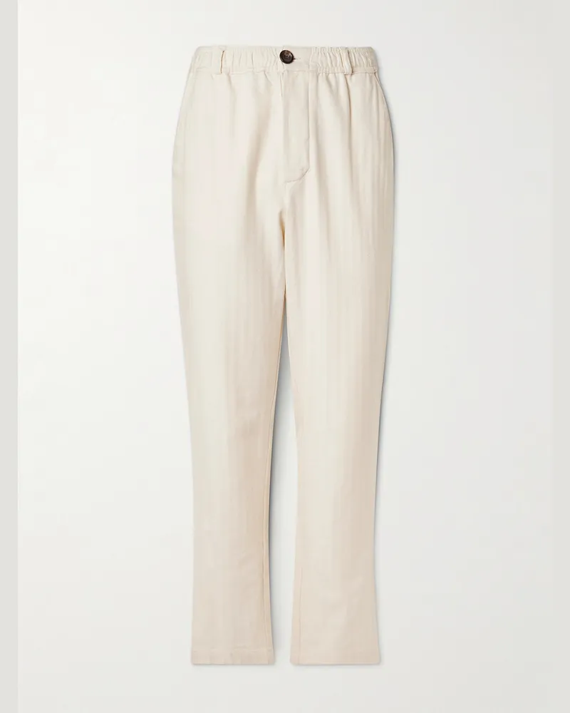 Oliver Spencer Schmal und gerade geschnittene Hose aus Baumwolle mit Fischgratmuster Neutral