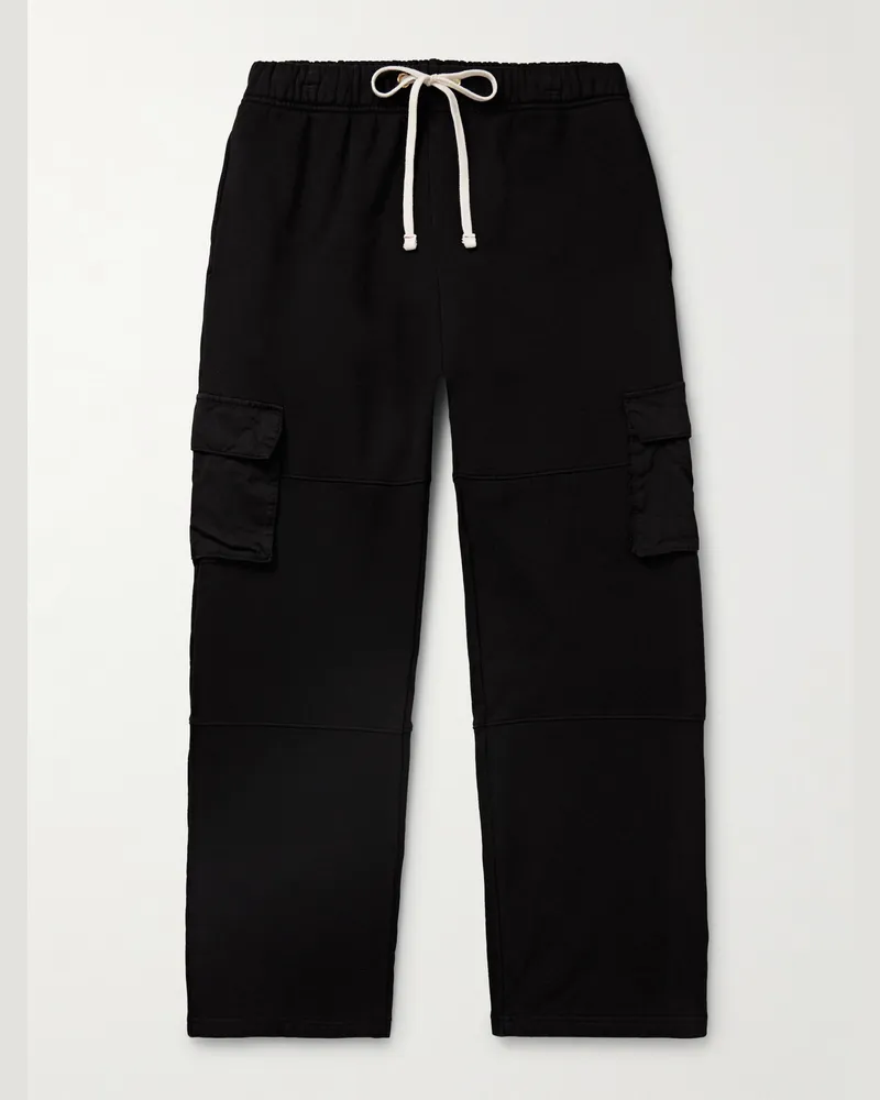 LES TIEN Straight-Leg Cotton-Jersey Drawstring Cargo Trousers Black