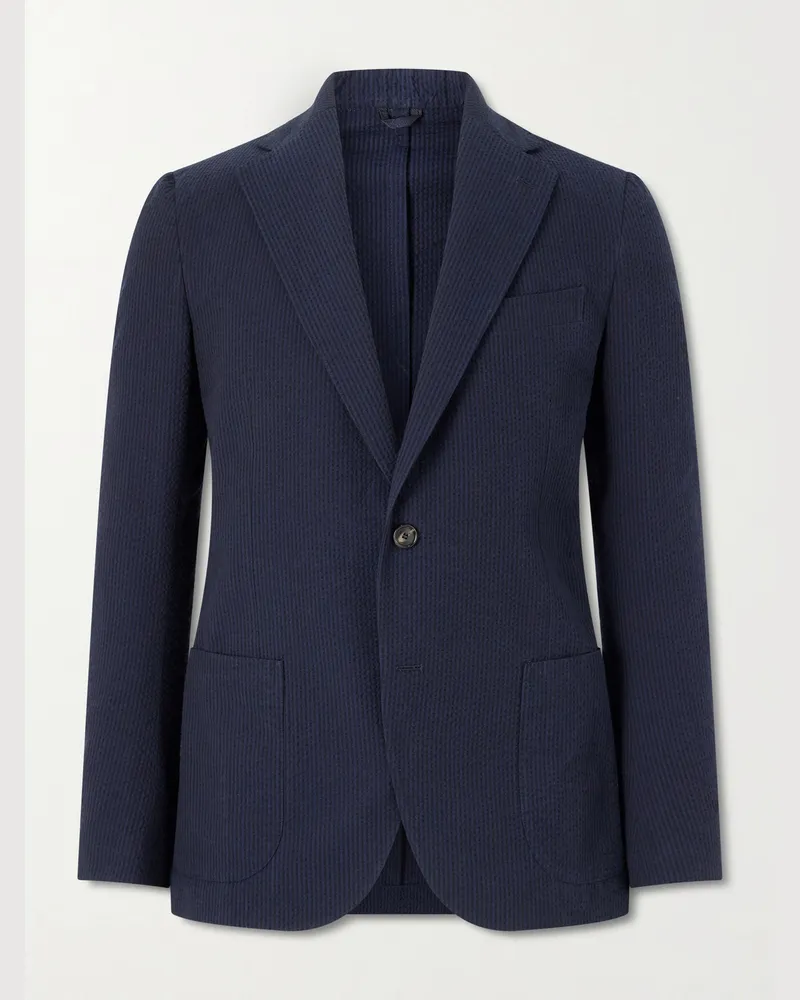 De Petrillo Cotton-Seersucker Suit Jacket Blue