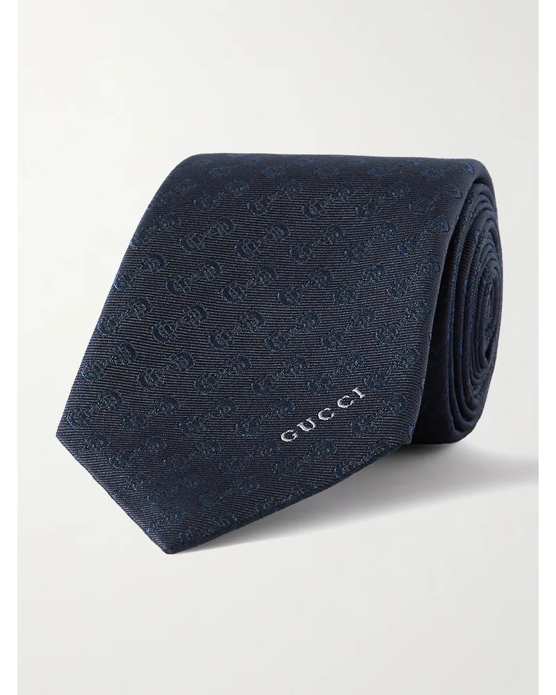 Gucci Krawatte aus Seiden-Jacquard mit „Horsebit“-Muster, 7 cm Blau