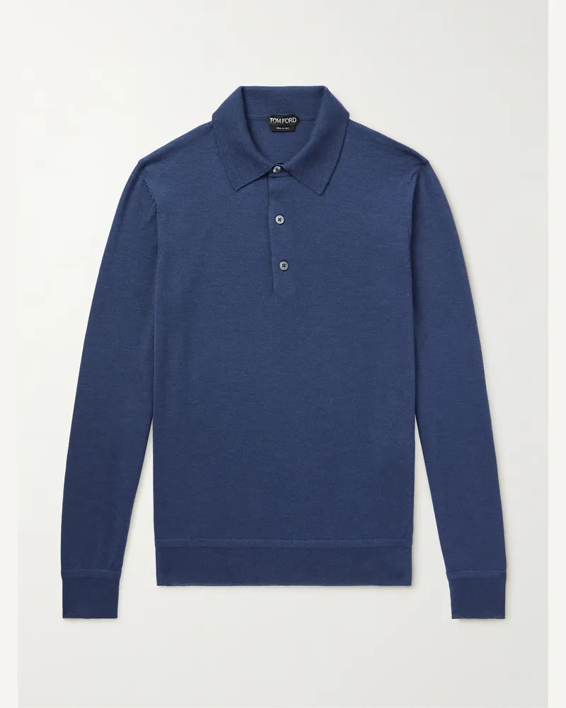Tom Ford Schmal geschnittene Pullover aus einer Kaschmir-Seidenmischung mit Polokragen Blau