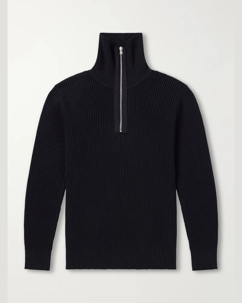 S.N.S Herning Fender Ribbed Wool Half-Zip Sweater Blue