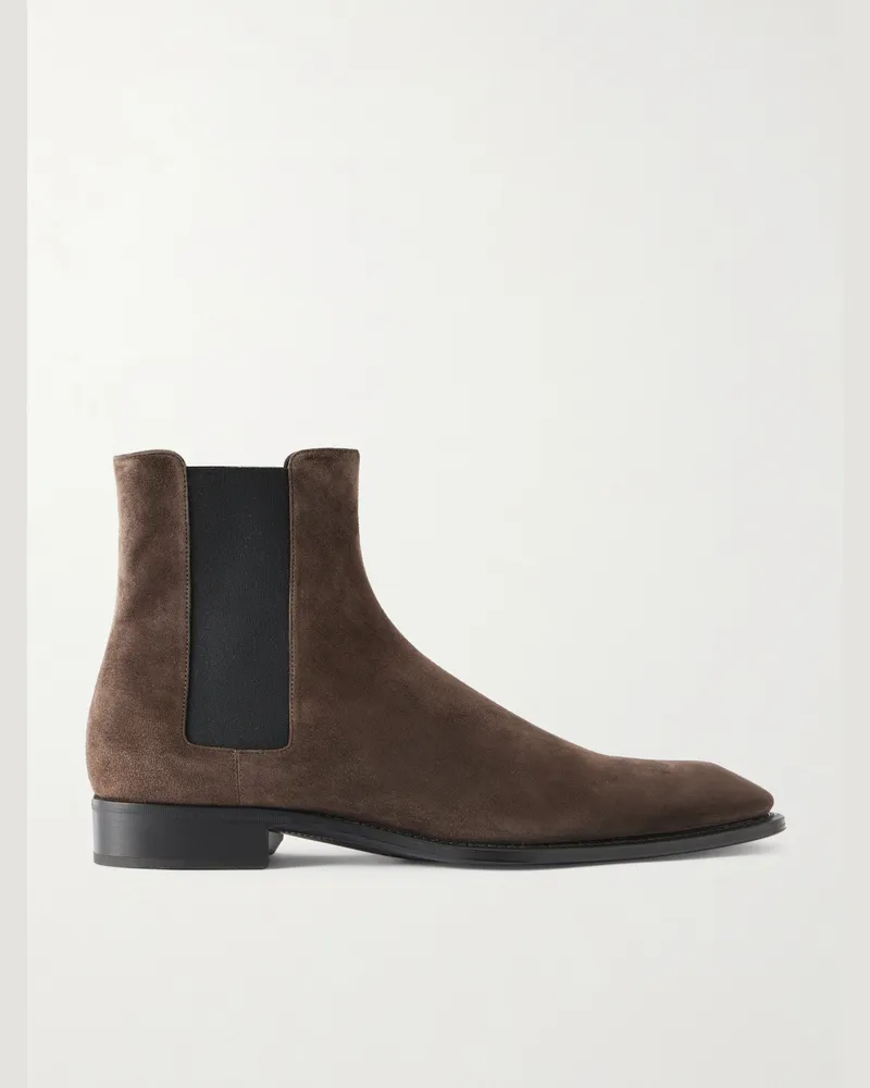 Saint Laurent Aurelien Suede Boots Brown