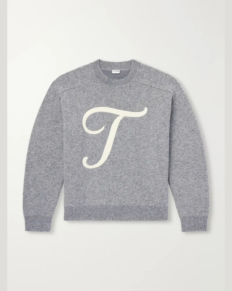 Totême Logo-Embroidered Wool-Blend Sweater Gray
