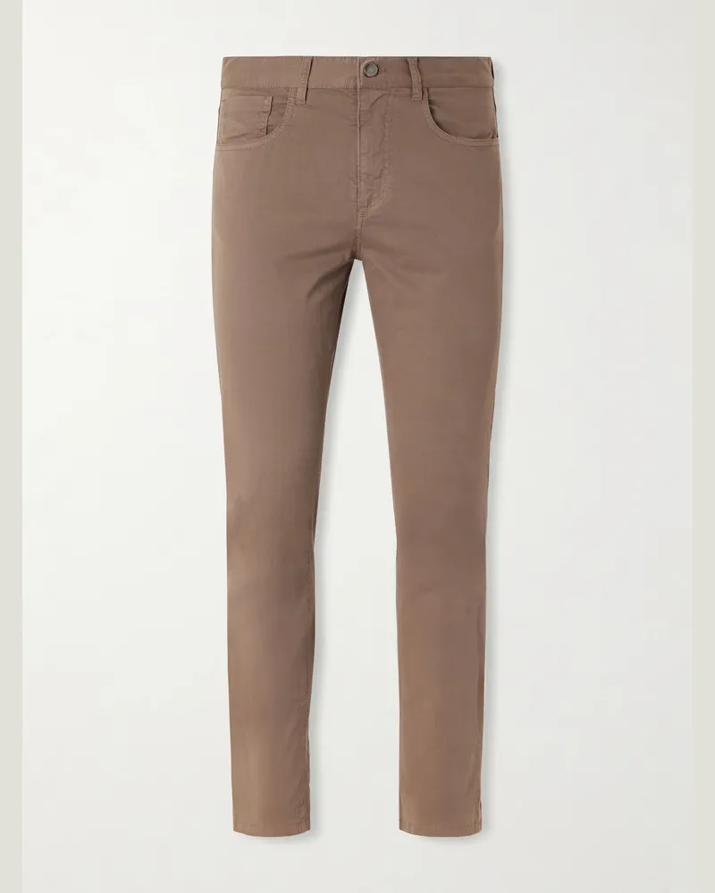 Canali Straight-Leg Cotton-Blend Twill Trousers Brown