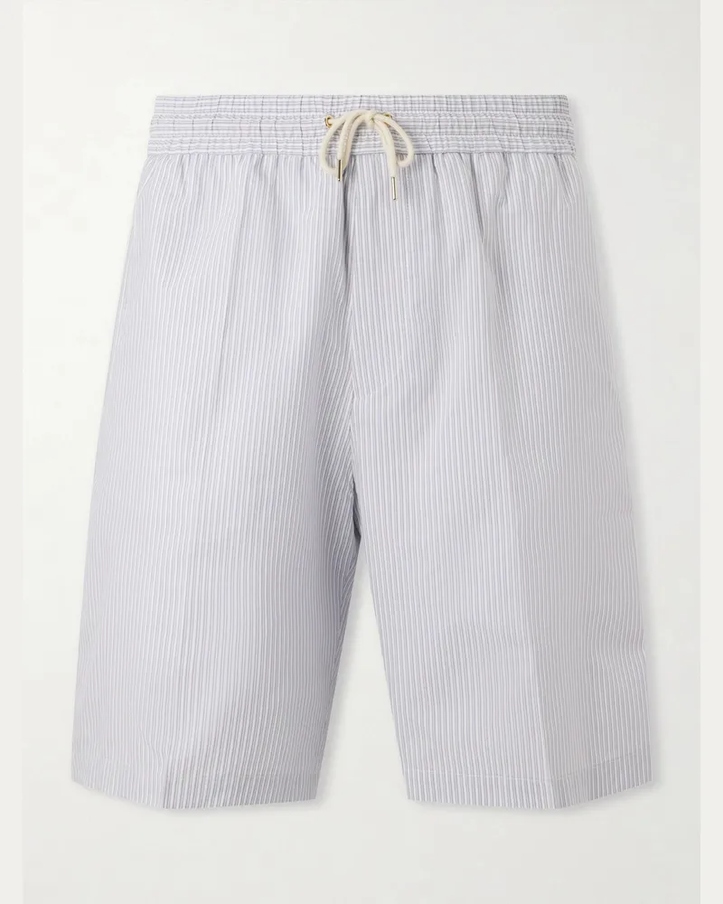 Paul Smith Straight-Leg Striped Cotton Drawstring Shorts Blue