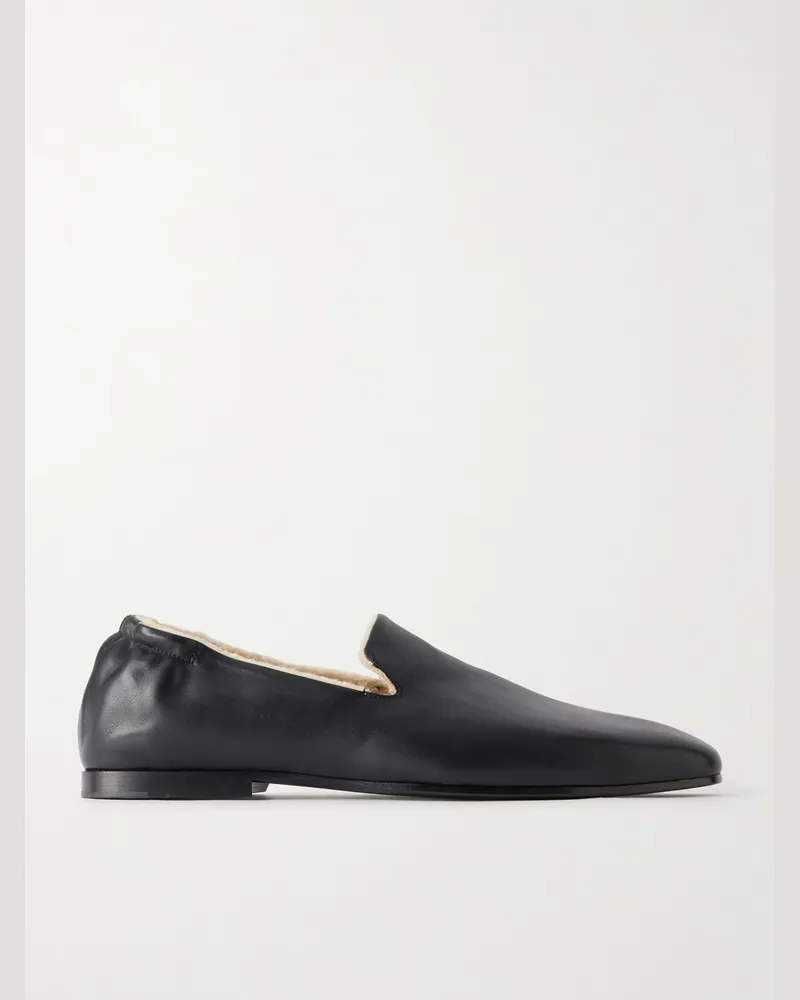 Totême Shearling-Lined Nappa Leather Loafers Black