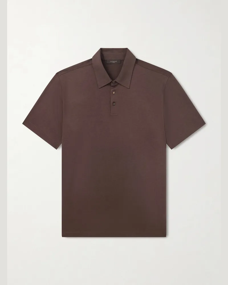 Slowear Cotton and Silk-Blend Jersey Polo Shirt Brown
