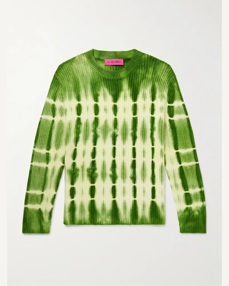 The Elder Statesman Wire Tie-Dyed Ribbed Cashmere Sweater Green