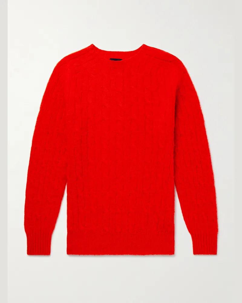 Drake's Zopfstrickpullover aus Shetland-Wolle Rot