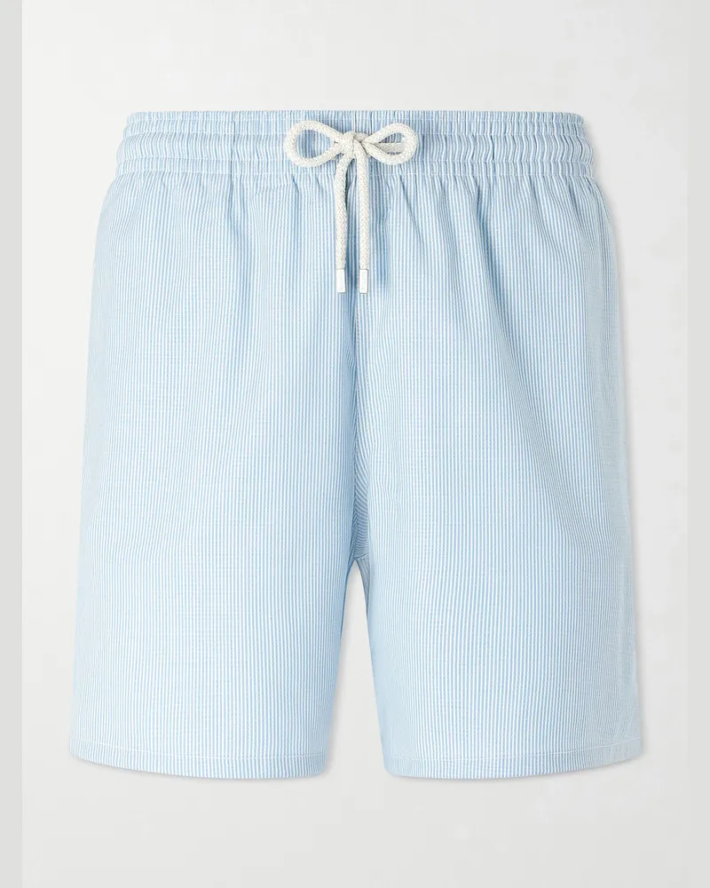 Vilebrequin Moopea Straight-Leg Mid-Length Striped Wool-Blend Swim Shorts Blue