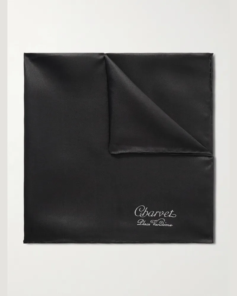 Charvet Silk Pocket Square Black