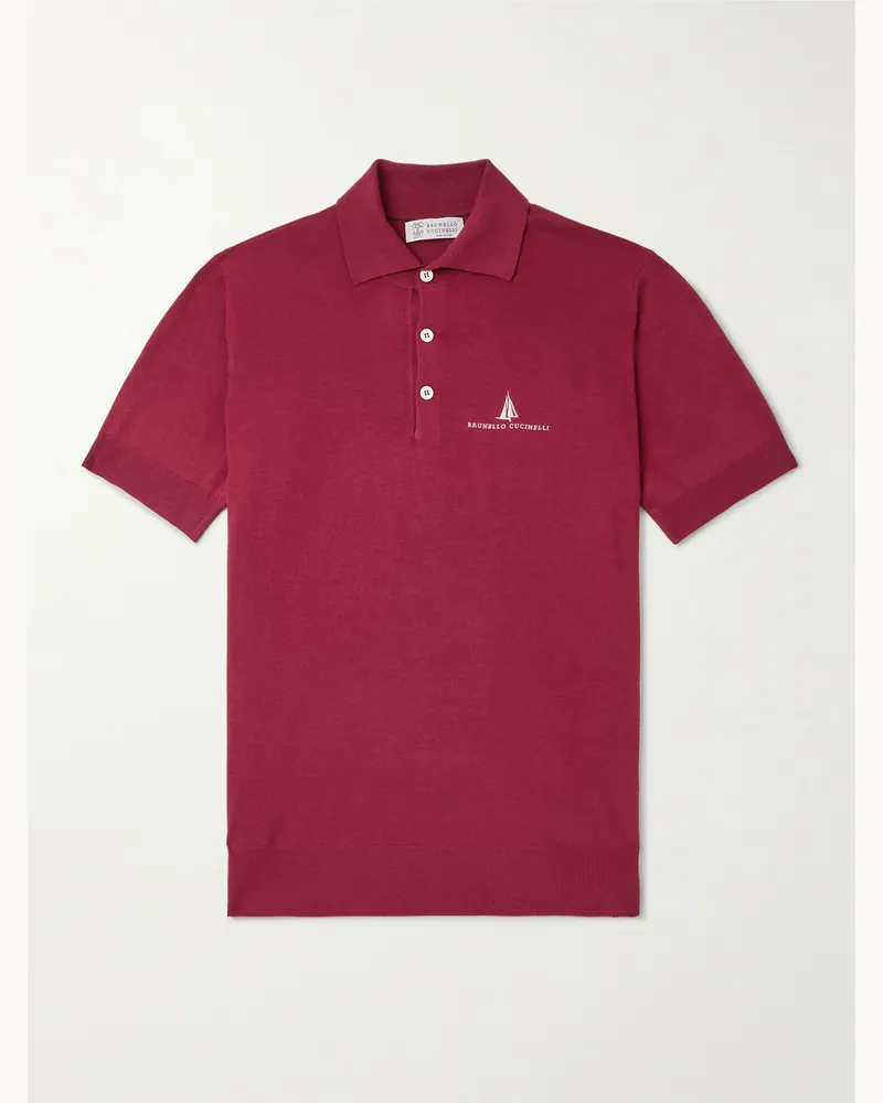 Brunello Cucinelli Schmal geschnittenes Polohemd aus einer Seiden-Baumwollwollmischung mit Logostickerei Rot