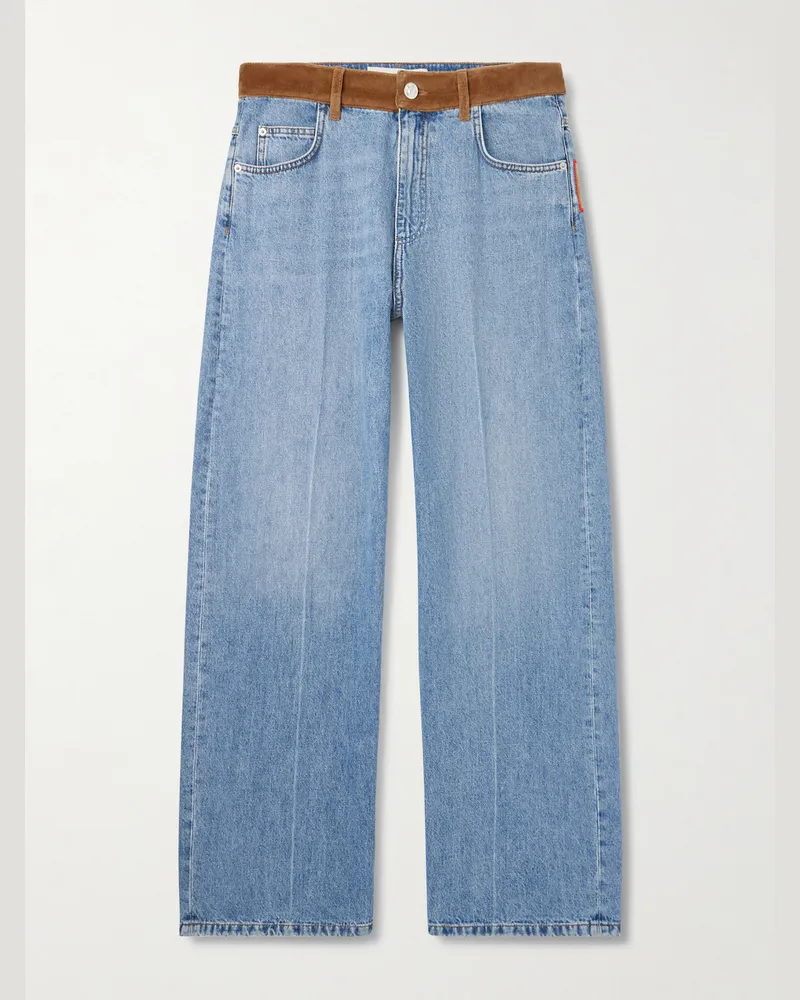 Marni Slawn and Soldier Straight-Leg Appliquéd Cotton Velvet-Trimmed Jeans Blue
