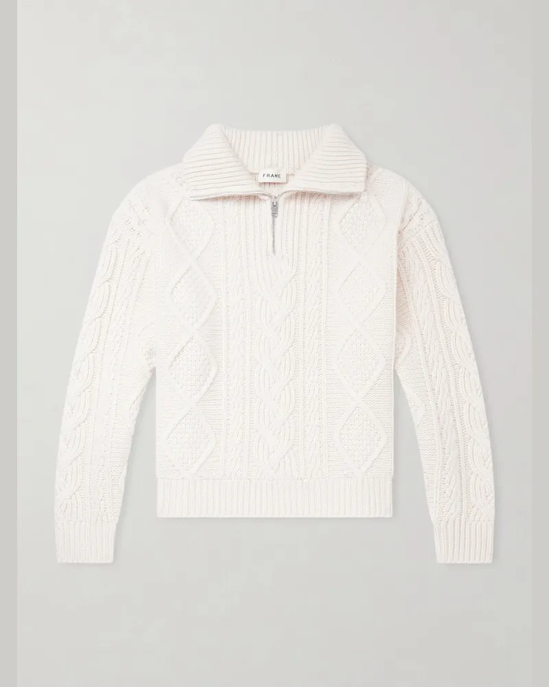 Frame Denim Cable-Knit Wool and Cashmere-Blend Half-Zip Sweater Neutrals