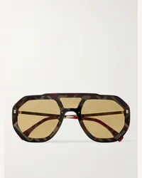 Fendi Goldfarbene Pilotensonnenbrille mit Details aus Azetat und Logoprint Schwarz