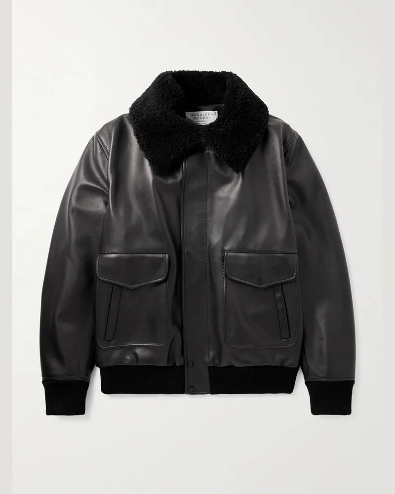 Gabriela Hearst Grant Shearling-Trimmed Leather Aviator Jacket Black